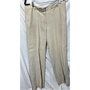 Ann Taylor LOFT Julie Pants Womens 12 Beige 100% Linen Straight Leg Trousers